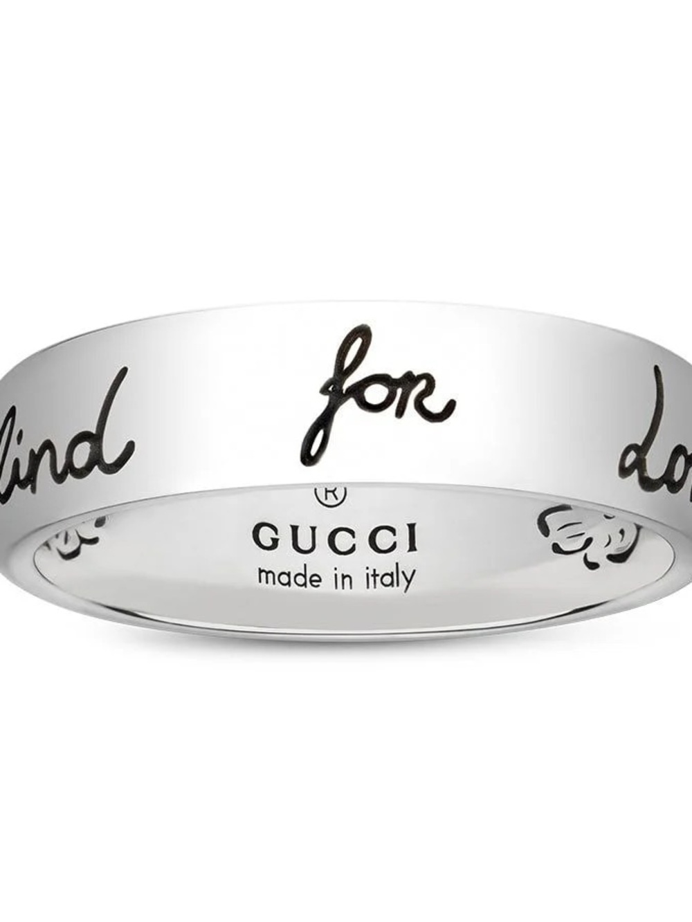 Gucci Silver Band Ring with Black Script